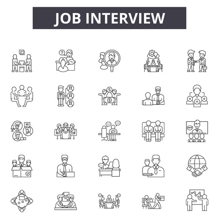 Job interview line icons, signs set, vector. Job interview outline concept illustration: job,business,interview,human,people,employee,recruitmentのイラスト素材