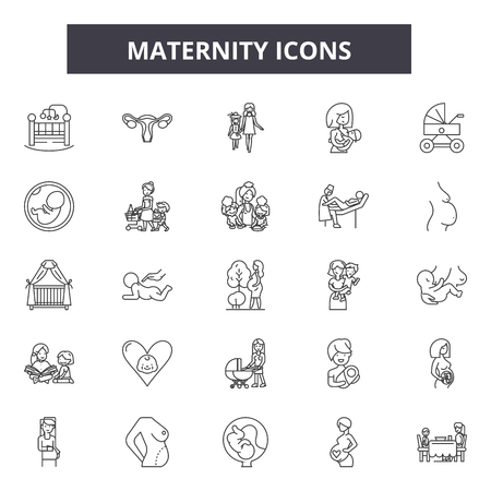 Maternity line icons, signs set, vector. Maternity outline concept illustration: baby,maternity,newborn,mother,woman,pregnancy,careのイラスト素材