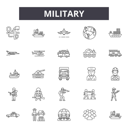 Military line icons, signs set, vector. Military outline concept illustration: military,army,war,dearmedのイラスト素材