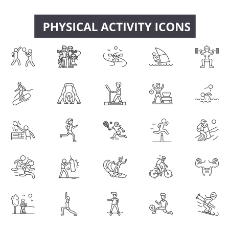 Physical activity line icons, signs set, vector. Physical activity outline concept illustration: physical,activity,exercise,sport,healthy,man,health,trainingのイラスト素材