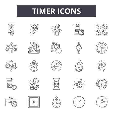 Timer line icons, signs set, vector. Timer outline concept illustration: clock,time,timer,watch,hour,stopwatchのイラスト素材