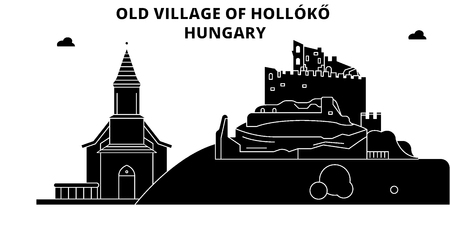 Hungary , Holloko, Old Village, flat landmarks vector illustration. Hungary , Holloko, Old Village line city with famous travel sights, design skyline.のイラスト素材