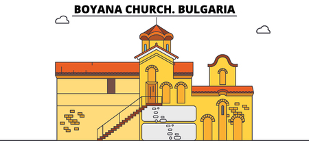 Bulgaria , Boyana Church, flat landmarks vector illustration. Bulgaria , Boyana Church line city with famous travel sights, design skyline.のイラスト素材