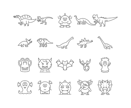 Dinosaurs line icons, linear signs, vector set, outline concept illustrationのイラスト素材