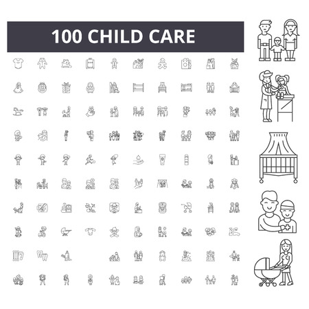 Child care line icons, signs, vector set, outline illustration conceptのイラスト素材