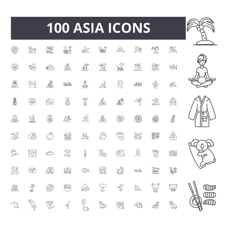 Asia line icons, signs, vector set, outline concept illustrationのイラスト素材