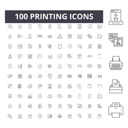 Printing line icons, signs, vector set, outline concept illustrationのイラスト素材