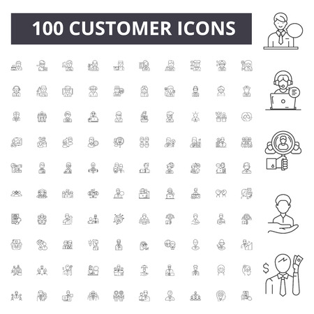 Customer line icons, signs, vector set, outline concept illustrationのイラスト素材