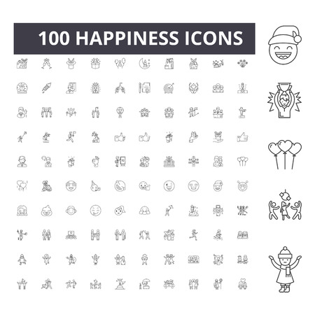Happiness line icons, signs, vector set, outline concept illustrationのイラスト素材