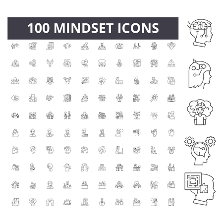Mindset line icons, signs, vector set, outline concept illustrationのイラスト素材