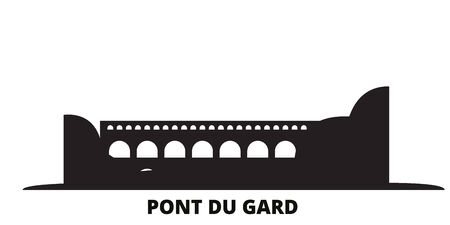 France, Pont Du Gard city skyline isolated vector illustration. France, Pont Du Gard travel cityscape with landmarksのイラスト素材
