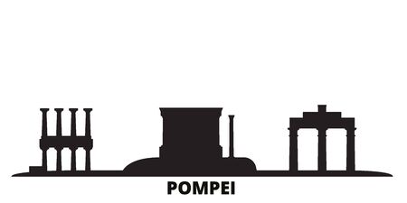 Italy, Pompei city skyline isolated vector illustration. Italy, Pompei travel cityscape with landmarksのイラスト素材