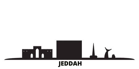 Saudi Arabia, Jeddah city skyline isolated vector illustration. Saudi Arabia, Jeddah travel cityscape with landmarksのイラスト素材