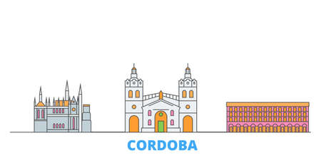 Argentina, Cordoba cityscape line vector. Travel flat city landmark, oultine illustration, line world iconsのイラスト素材