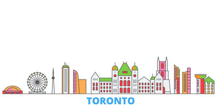 Canada, Toronto cityscape line vector. Travel flat city landmark, oultine illustration, line world iconsのイラスト素材