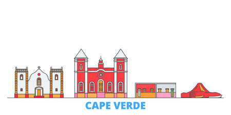 Cape Verde cityscape line vector. Travel flat city landmark, oultine illustration, line world iconsのイラスト素材