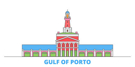France, Corsica, Gulf Of Porto cityscape line vector. Travel flat city landmark, oultine illustration, line world iconsのイラスト素材