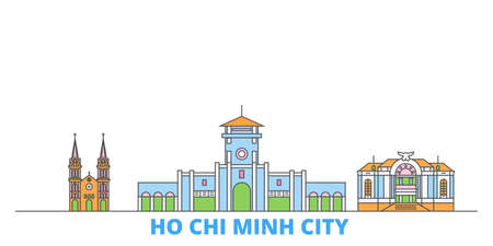 Vietnam, Ho Chi Minh City cityscape line vector. Travel flat city landmark, oultine illustration, line world iconsのイラスト素材