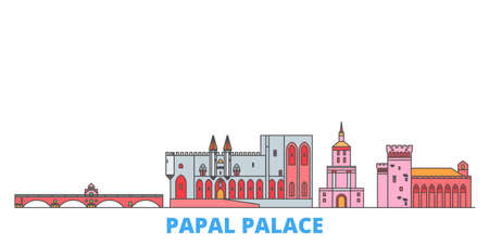 France,Papal Palace, Episcopal Ensemble Avignon Bridge cityscape line vector. Travel flat city landmark, oultine illustration, line world iconsのイラスト素材