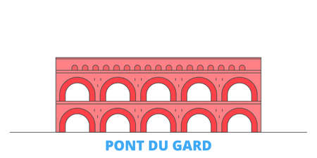 France, Pont Du Gard Landmark cityscape line vector. Travel flat city landmark, oultine illustration, line world iconsのイラスト素材