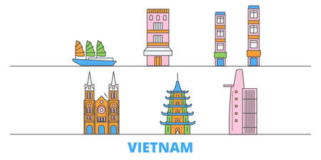 Vietnam cityscape line vector. Travel flat city landmark, oultine illustration, line world iconsのイラスト素材
