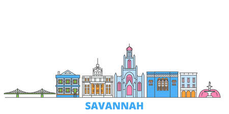 United States, Savannah cityscape line vector. Travel flat city landmark, oultine illustration, line world iconsのイラスト素材