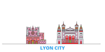 France, Lyon City cityscape line vector. Travel flat city landmark, oultine illustration, line world iconsのイラスト素材