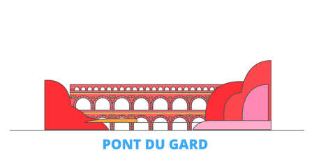 France, Pont Du Gard cityscape line vector. Travel flat city landmark, oultine illustration, line world iconsのイラスト素材