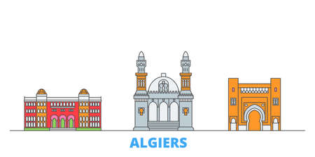 Algiers cityscape line vector. Travel flat city landmark, oultine illustration, line world iconsのイラスト素材