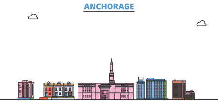 United States, Anchorage cityscape line vector. Travel flat city landmark, oultine illustration, line world iconsのイラスト素材