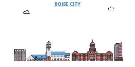 United States, Boise City cityscape line vector. Travel flat city landmark, oultine illustration, line world iconsのイラスト素材