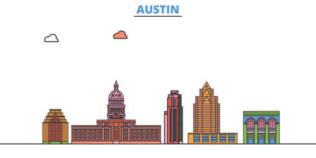 United States, Austin cityscape line vector. Travel flat city landmark, oultine illustration, line world iconsのイラスト素材
