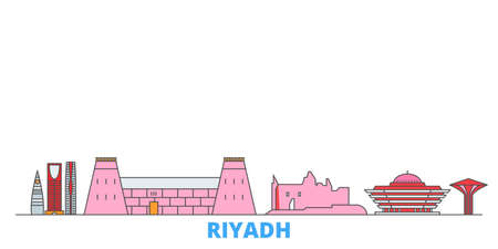 Saudi Arabia, Riyadh cityscape line vector. Travel flat city landmark, oultine illustration, line world iconsのイラスト素材
