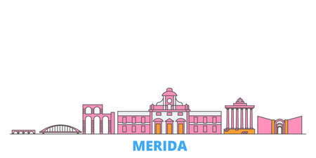 Spain, Merida cityscape line vector. Travel flat city landmark, oultine illustration, line world iconsのイラスト素材