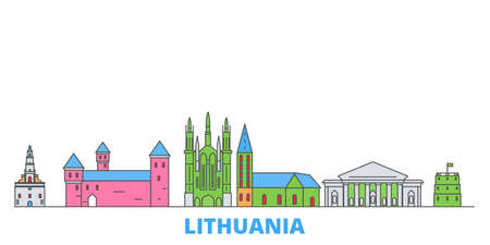 Lithuania cityscape line vector. Travel flat city landmark, oultine illustration, line world iconsのイラスト素材