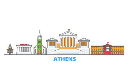 Greece, Athens cityscape line vector. Travel flat city landmark, oultine illustration, line world iconsのイラスト素材