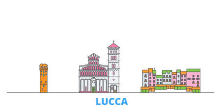 Italy, Lucca cityscape line vector. Travel flat city landmark, oultine illustration, line world iconsのイラスト素材