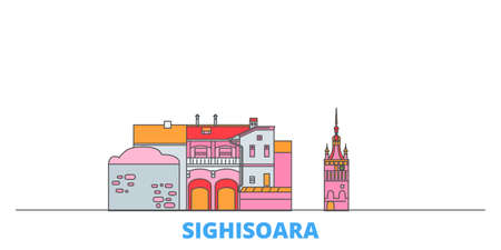 Romania, Sighisoara cityscape line vector. Travel flat city landmark, oultine illustration, line world iconsのイラスト素材