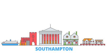 United Kingdom, Southampton cityscape line vector. Travel flat city landmark, oultine illustration, line world iconsのイラスト素材