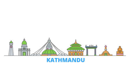Nepal, Kathmandu cityscape line vector. Travel flat city landmark, oultine illustration, line world iconsのイラスト素材