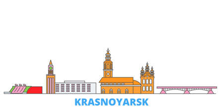 Russia, Krasnoyarsk cityscape line vector. Travel flat city landmark, oultine illustration, line world iconsのイラスト素材
