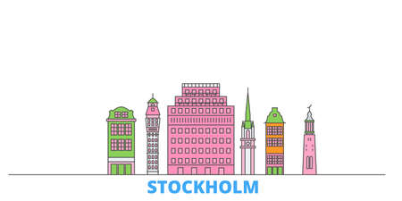 Sweden, Stockholm cityscape line vector. Travel flat city landmark, oultine illustration, line world iconsのイラスト素材