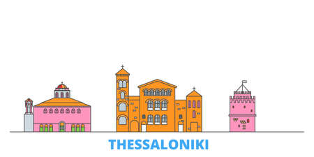 Greece, Thessaloniki cityscape line vector. Travel flat city landmark, oultine illustration, line world iconsのイラスト素材