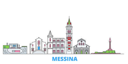 Italy, Messina cityscape line vector. Travel flat city landmark, oultine illustration, line world iconsのイラスト素材