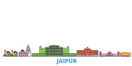 India, Jaipur cityscape line vector. Travel flat city landmark, oultine illustration, line world iconsのイラスト素材