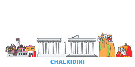 Greece, Chalkidiki cityscape line vector. Travel flat city landmark, oultine illustration, line world iconsのイラスト素材
