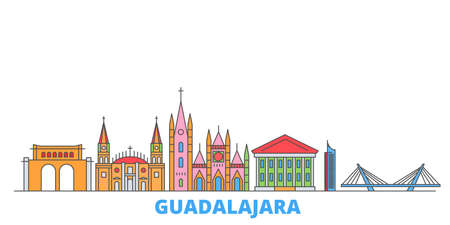 Mexico, Guadalajara cityscape line vector. Travel flat city landmark, oultine illustration, line world iconsのイラスト素材