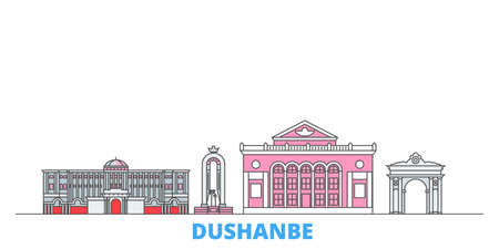 Tadjikistan, Dushanbe cityscape line vector. Travel flat city landmark, oultine illustration, line world iconsのイラスト素材