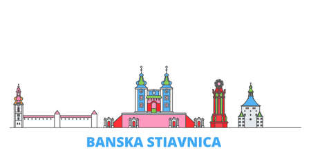 Slovakia, Banska Stiavnica cityscape line vector. Travel flat city landmark, oultine illustration, line world iconsのイラスト素材