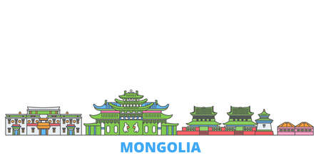 Mongolia cityscape line vector. Travel flat city landmark, oultine illustration, line world iconsのイラスト素材
